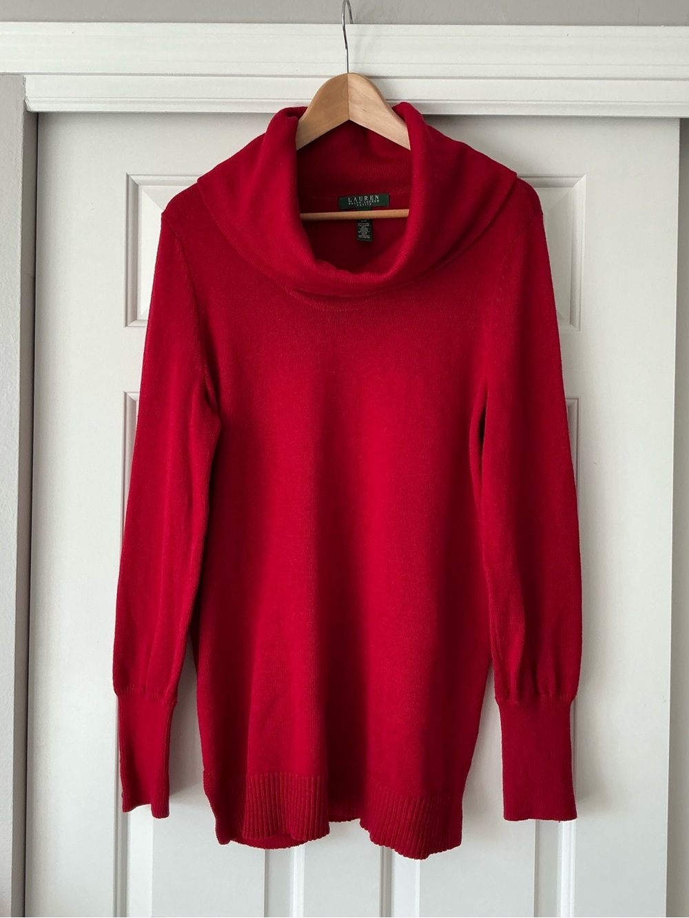 Lauren Ralph Lauren Heritage Red Cowl Neck Button Cuff Sweater Petite L